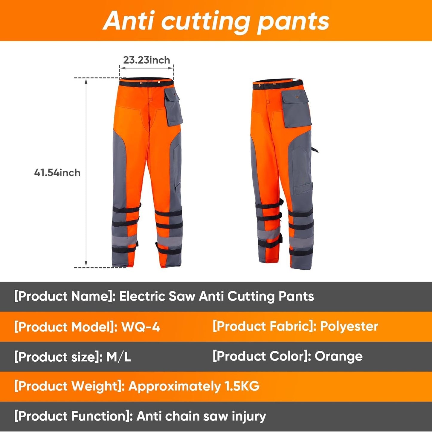 Chainsaw Apron Safety Pants, Chainsaw Work Pants - Safety Protection, Wear and Tear Resistant, Comfortable Fit, Outdoor Logging Protective Pants L