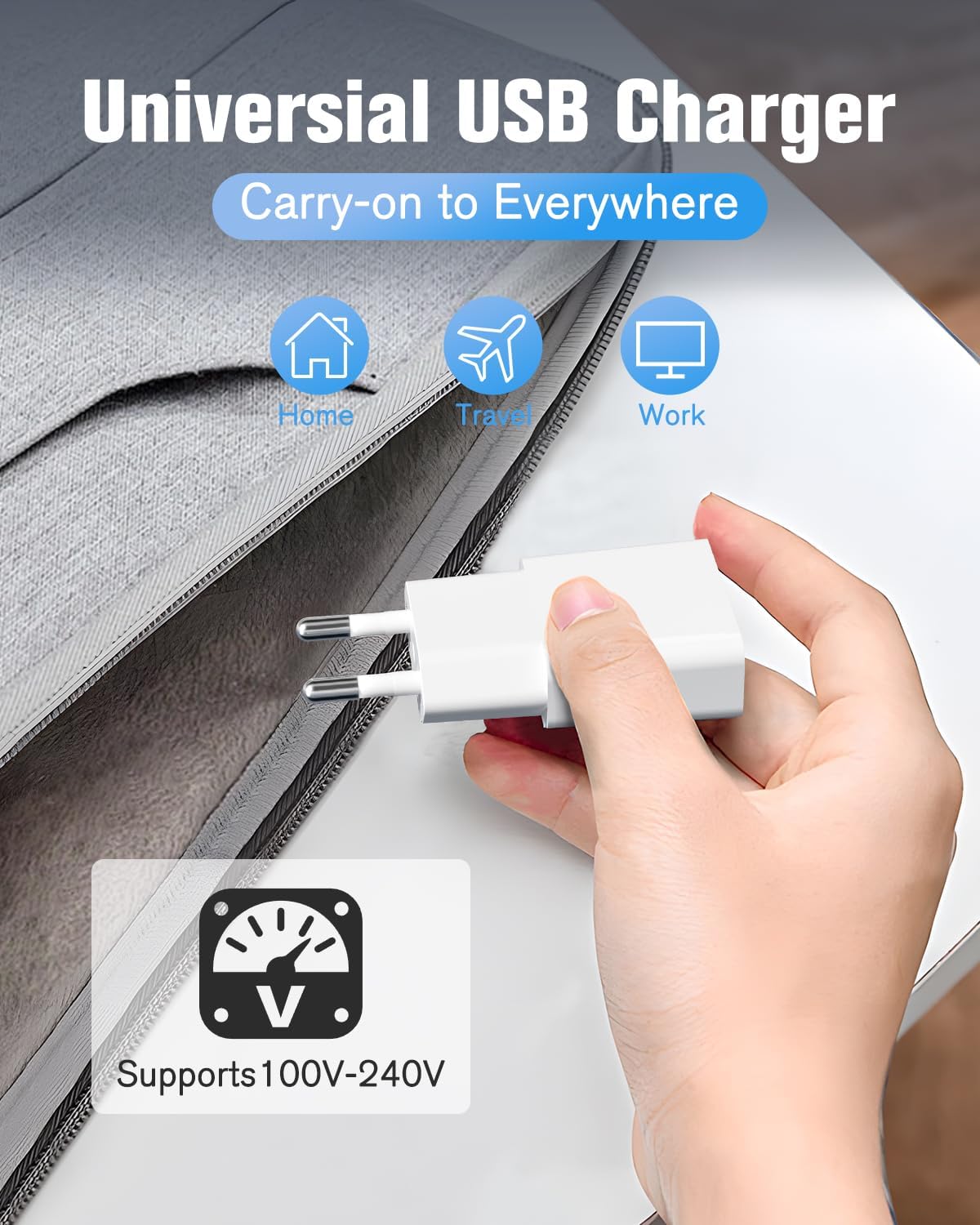 USB Charger 5 V 1 A 2 Ports USB C + A Power Plug Charging Socket Charger for iPhone, Samsung Mobile Phone, MP3, eBook Reader (Thickness 1.5 cm/5packs)