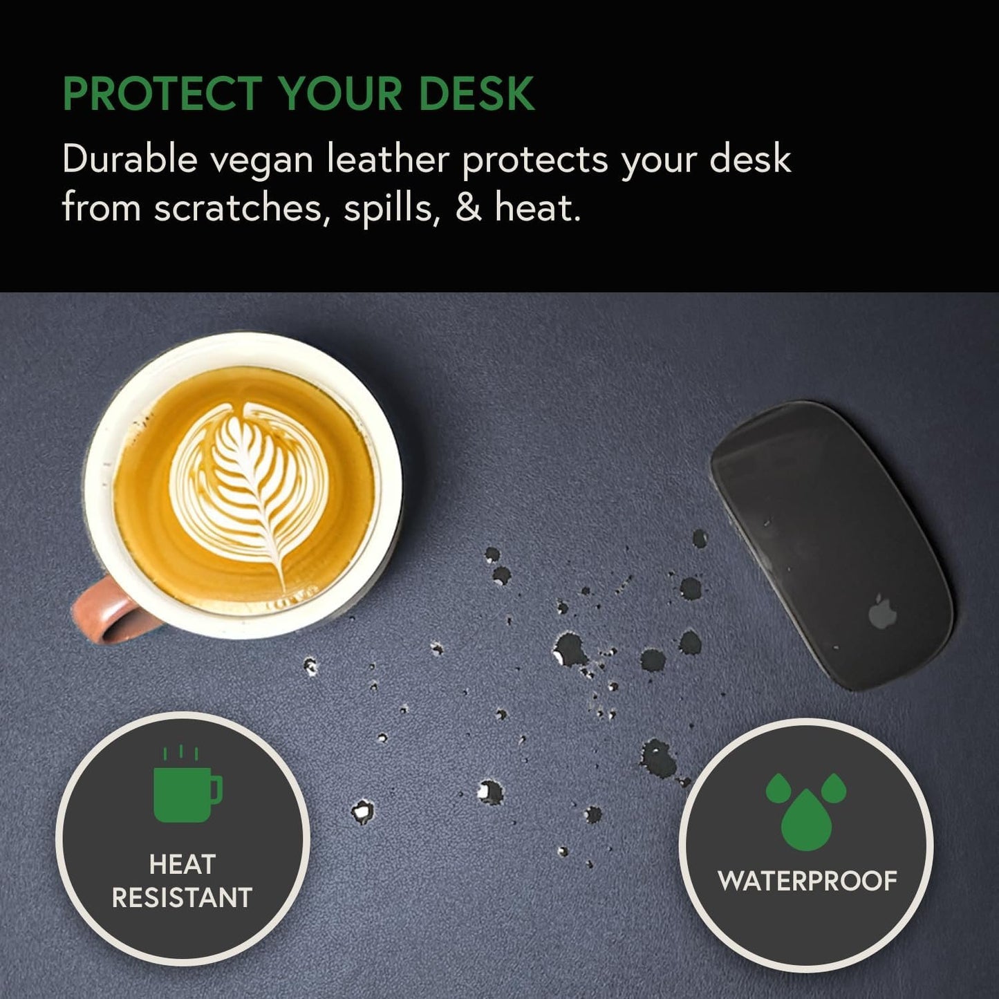 ARK Vegan Leather Desk Pad, Natural Cork Base Desk Mat, Non-Slip Large Mouse Pad, Comfortable for Your Keyboard, Laptop, and Mouse. Ideal Home Office Desk Accessories for Gaming and Remote Work Gifts