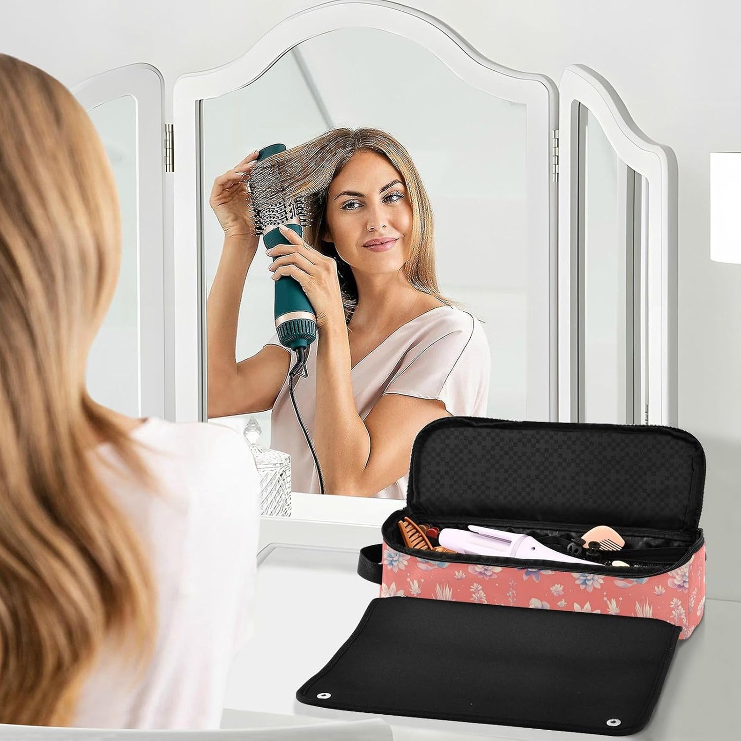 Borsa da viaggio per strumenti per capelli grasse carina e tappetino resistente al calore, borsa da viaggio organizer per utensili caldi e accessori per la cura dei capelli, essenziali da viaggio per