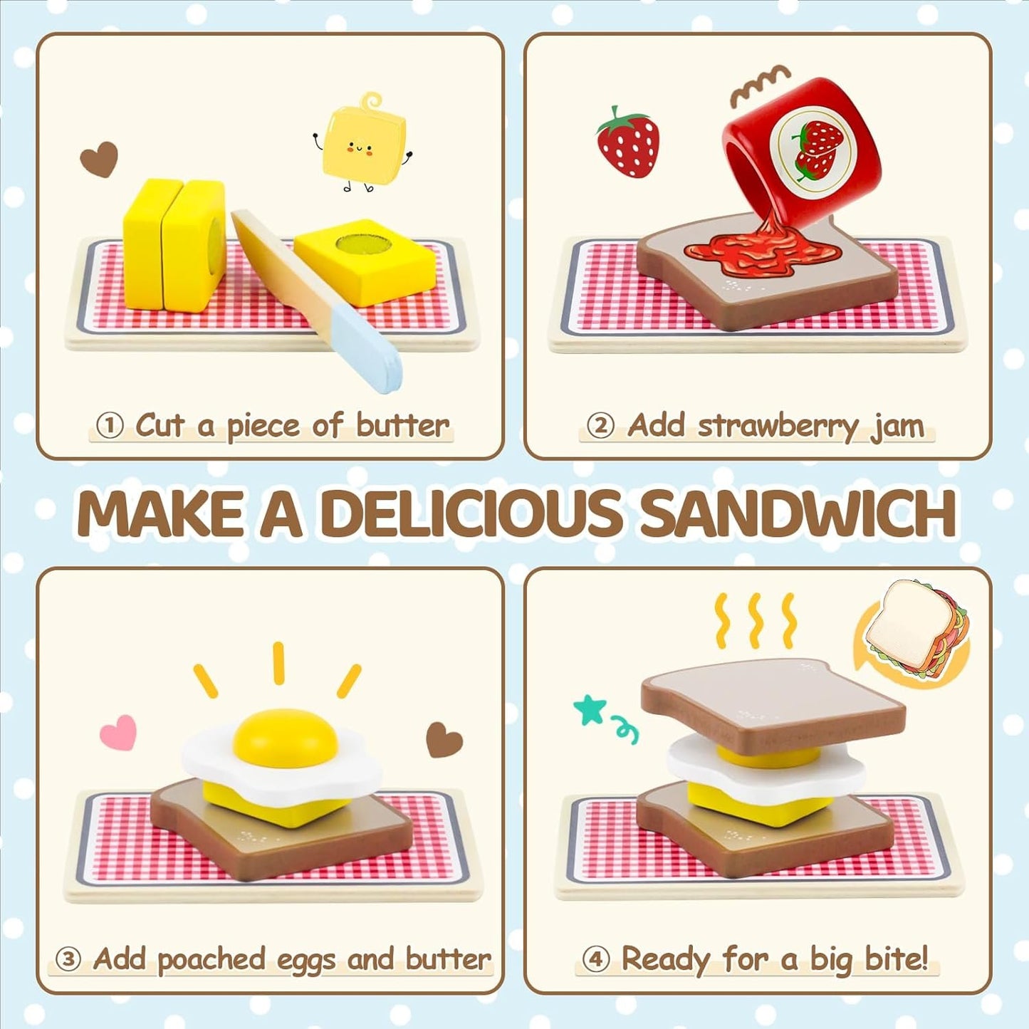 Airlab Wooden Pop-up Toaster Toy Set for Kids Play Kitchen Accessories Play Food Bread, Egg, Butter Pretend Cutting Toys Toddlers Gift for 3 4 5 Year Old Boys Girls