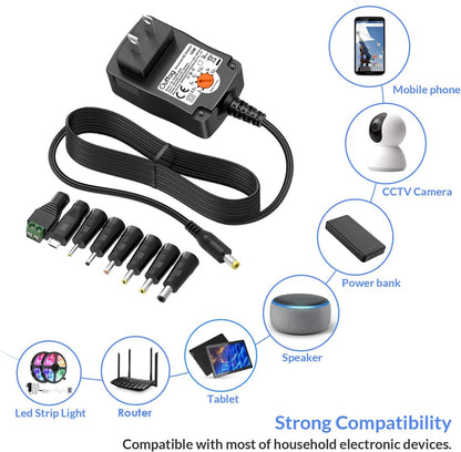 15W Universal AC Adapter 3V 4.5V 5V 6V 7.5V 9V 12V 0.5A 1A 1.25A MAX Multi Voltage Switching Power Supply Replacement for Household Electronics Routers CCTV IP Cameras Smartphone Speakers