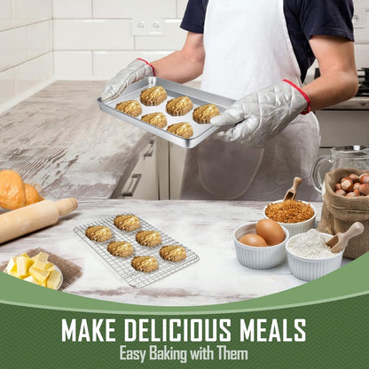 10.4 Inch Baking Pan with Rack Set, Joyfair Stainless Steel Rectangular Toaster Oven Cookie Pan with Cooling Rack, Professional Bakeware, Extra Thick & Rolled Rim, Dishwasher Safe