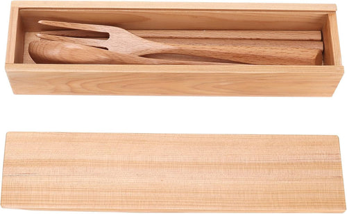 Yomiyuyr Tableware Set, Naturals Beech Wood, Non Slip Fork, Spoon, Chopsticks, eco friendlys, Compact Storage Box for Travel, Camping, Work, and School