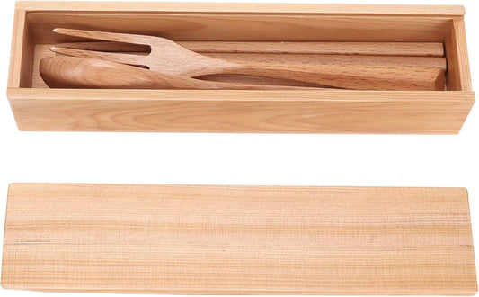 Yomiyuyr Tableware Set, Naturals Beech Wood, Non Slip Fork, Spoon, Chopsticks, eco friendlys, Compact Storage Box for Travel, Camping, Work, and School