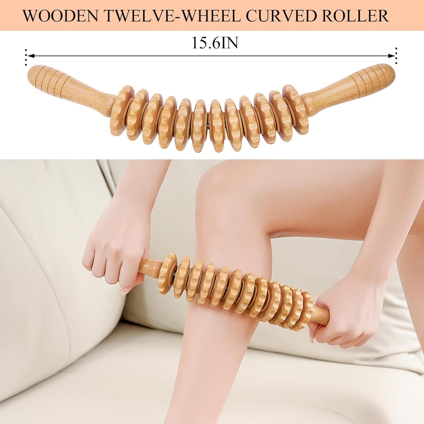 Wooden Massage Roller Wood Therapy Massage Tools Manual Massage Stick Lymphatic Drainage Massager for Maderoterapia, Anti-cellulite, Body Sculpting,Pain Relief(Curved)
