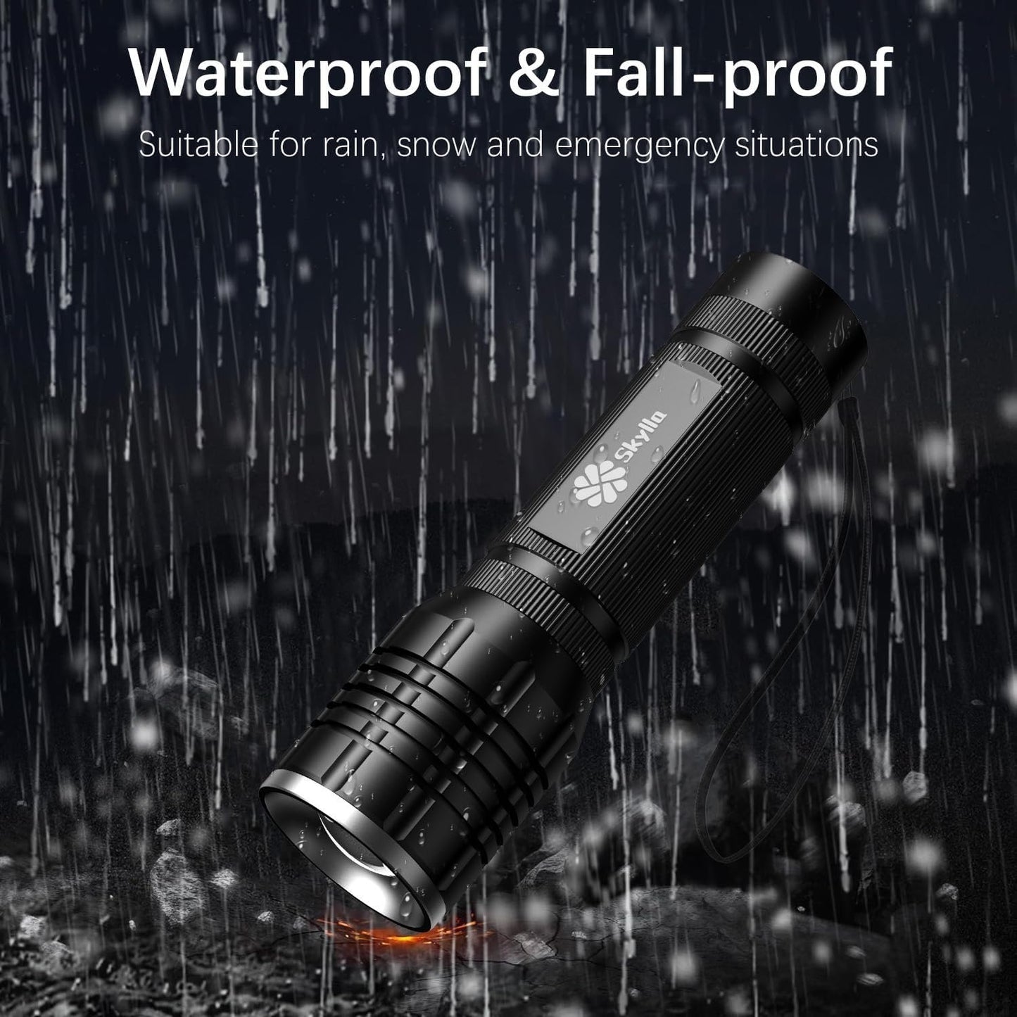 Skylla LED Flashlight 2 Pack,Bright high Lumens Tactical Flashlights with 5 Modes, Waterproof Zoomable Flash Light for Outdoor, Gifts for Student Dorm Camping Essentials Camper Gear