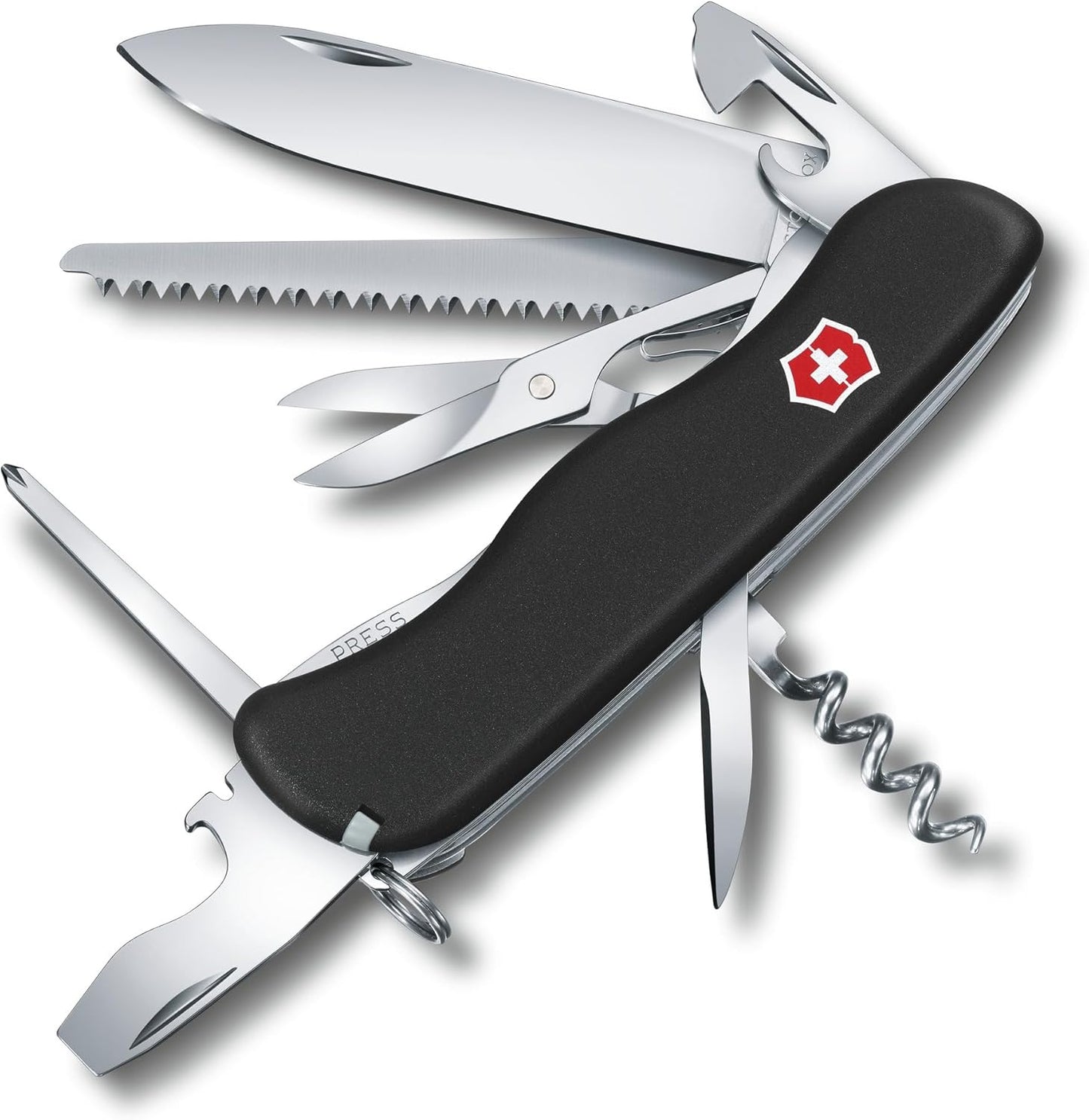Victorinox Swiss Army Knife Outrider 14 Functions Multitool with Locking Blade, Can Opener, Screwdriver 3 mm, Corkscrew, Black