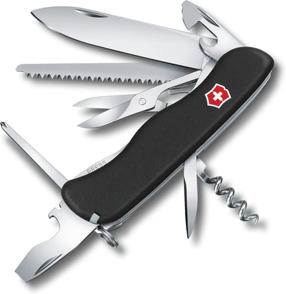 Victorinox Swiss Army Knife Outrider 14 Functions Multitool with Locking Blade, Can Opener, Screwdriver 3 mm, Corkscrew, Black