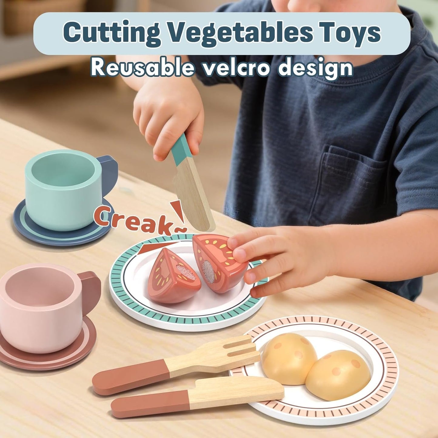 Lehoo Castle Wooden Play Kitchen Accessories, Play Pots and Pans Sets for Kids, Play Food Sets for Kids Kitchen, Toys Food Play Dishes for Toddlers 3-5 Girls