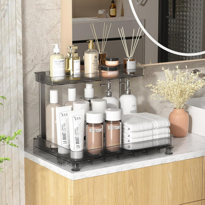 Fowooyeen Under Sink Organizer, 2-Pack 2-Tier Sliding Basket Drawer, Multi-Purpose Cabinet Shelf for Kitchen and Bathroom Storage