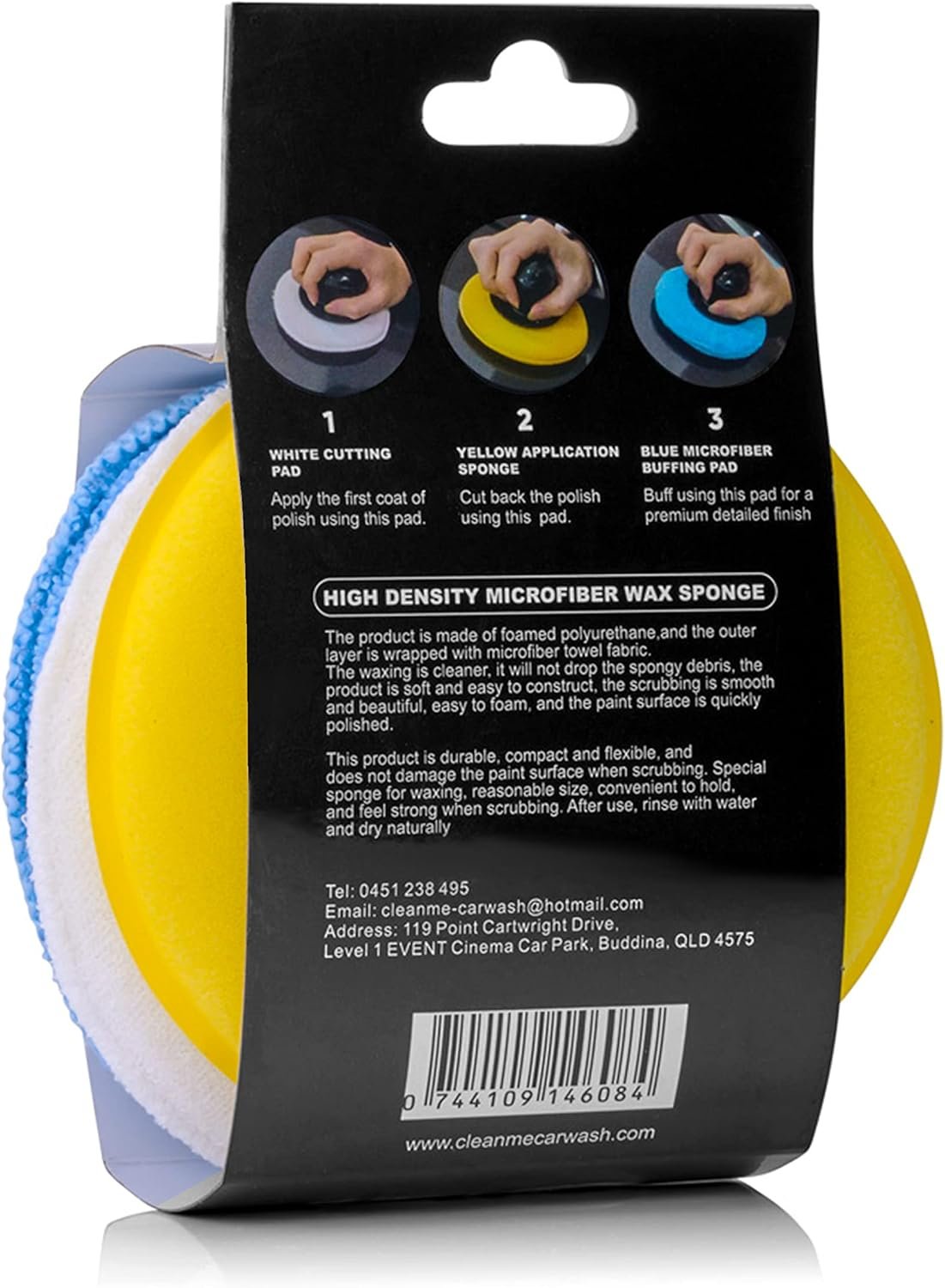 Car Cleaning Sponge 3-Pack â€“ Microfiber Foam Applicator Pads with Removable Handle | Scratch-Free, Reusable for Wax, Polish & Detailing (Blue, Yellow & White)