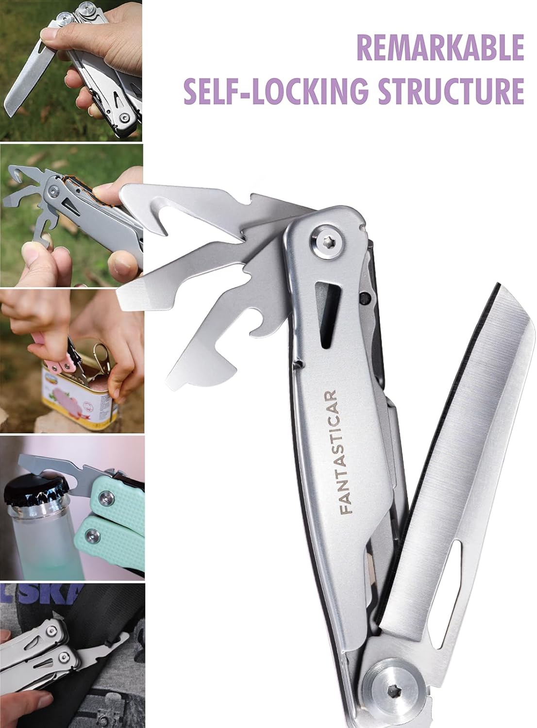 FantastiCAR 14 in 1 Multitool Pliers, Versatile Pocket Knife with Scissors, Knife Blade, Screwdriver, Bottle Opener, and Ideal for House or Camping Essentials, Holiday Gift Packaged (Purple)