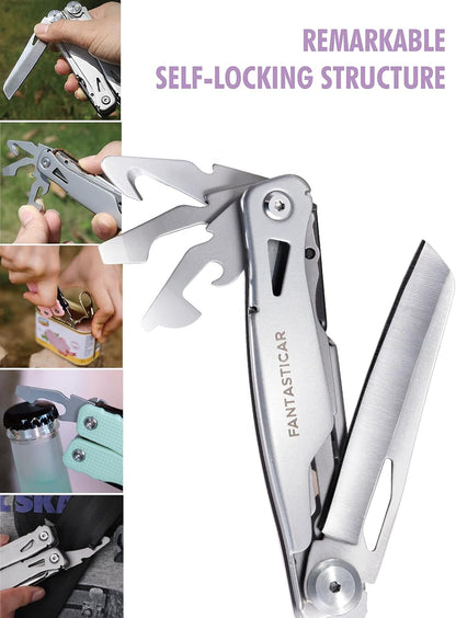 FantastiCAR 14 in 1 Multitool Pliers, Versatile Pocket Knife with Scissors, Knife Blade, Screwdriver, Bottle Opener, and Ideal for House or Camping Essentials, Holiday Gift Packaged (Purple)