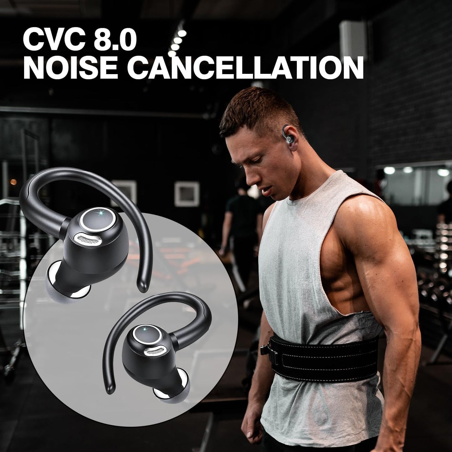 Wireless Earbud Bluetooth 5.3 Over-Ear Sport Headphones Touch Control Hi-Fi Stereo True TWS in Earphones IP6 Waterproof 48H Playback LED Power Display Noise Reduction Headset for Gym