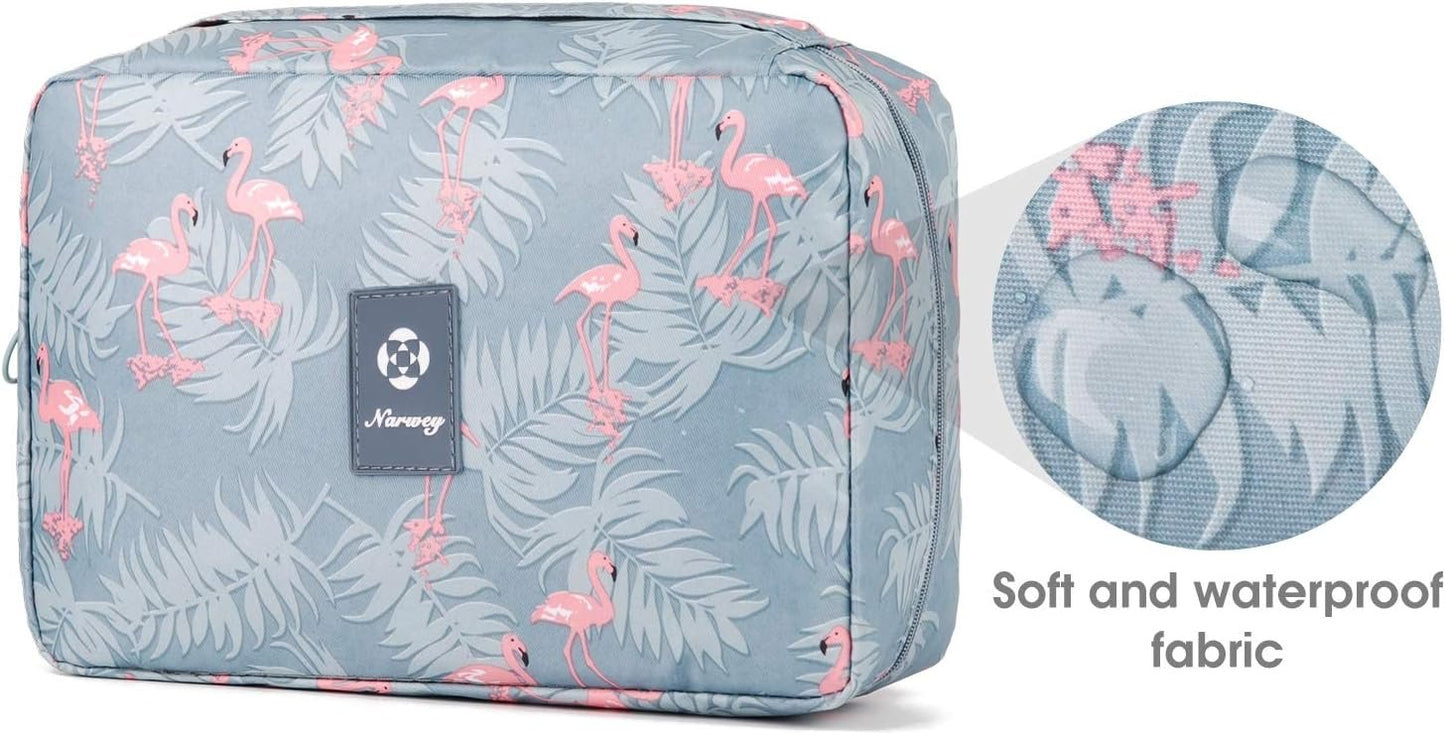 Narwey Hanging Toiletry Bag Women Travel Toiletries Bag Cosmetic Makeup Bag Water-Resistant Organizer for Girls (Flamingo)