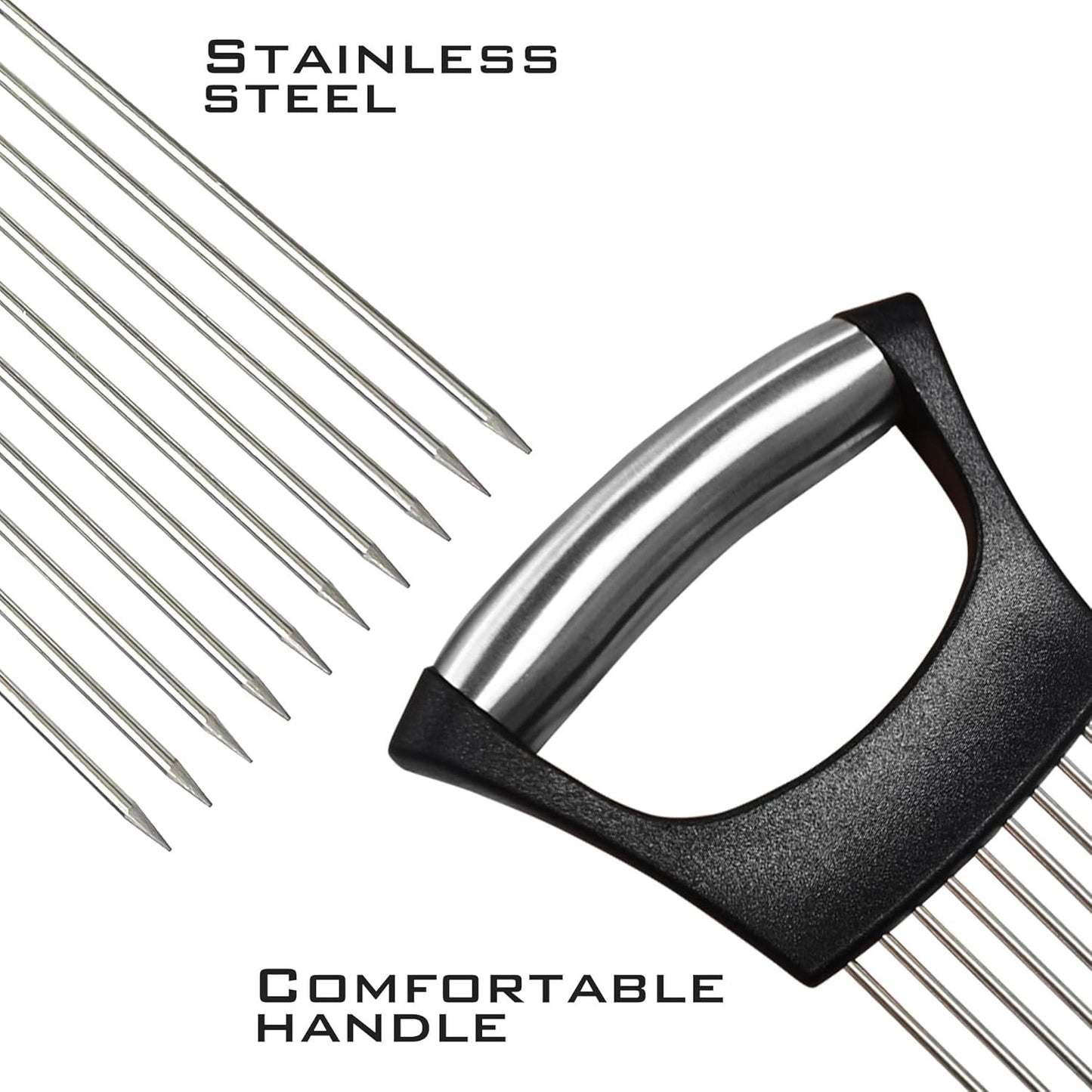 Stainless Steel Onion Slicer, Potato Holder, Perfct for Slicing Guide Vegetable Potato Lemon Cutter Slicer,Stainless Steel Cutting Kitchen Gadget, 2pcs Pack