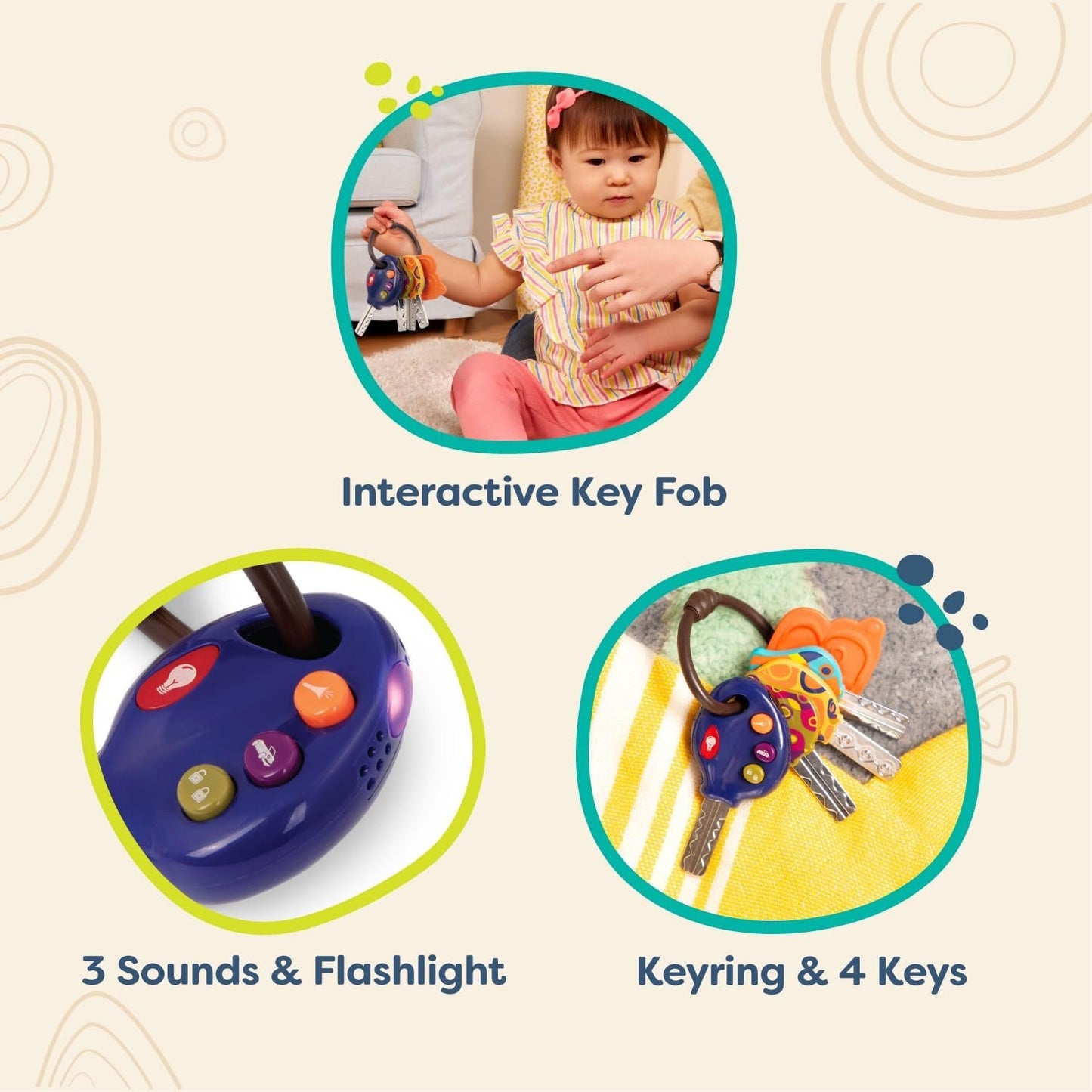 B. toys- LucKeys - Blue- Pretend Play Toy Car Keys – Key Fob with Lights & Sounds – Interactive Baby Toy – Pretend Keys for Babies, Toddlers – 10 Months +