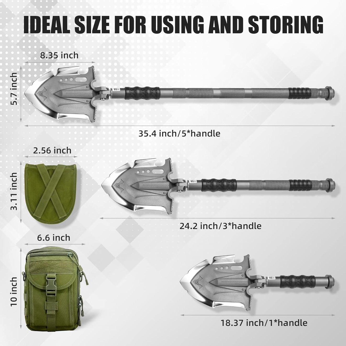 ANNIHILATE Tactical Shovel Camping(F-A3),6 Shifts with One Button Military Multifunctional Shovel,Folding Survival Shovel Multitool(24.4 Inch)