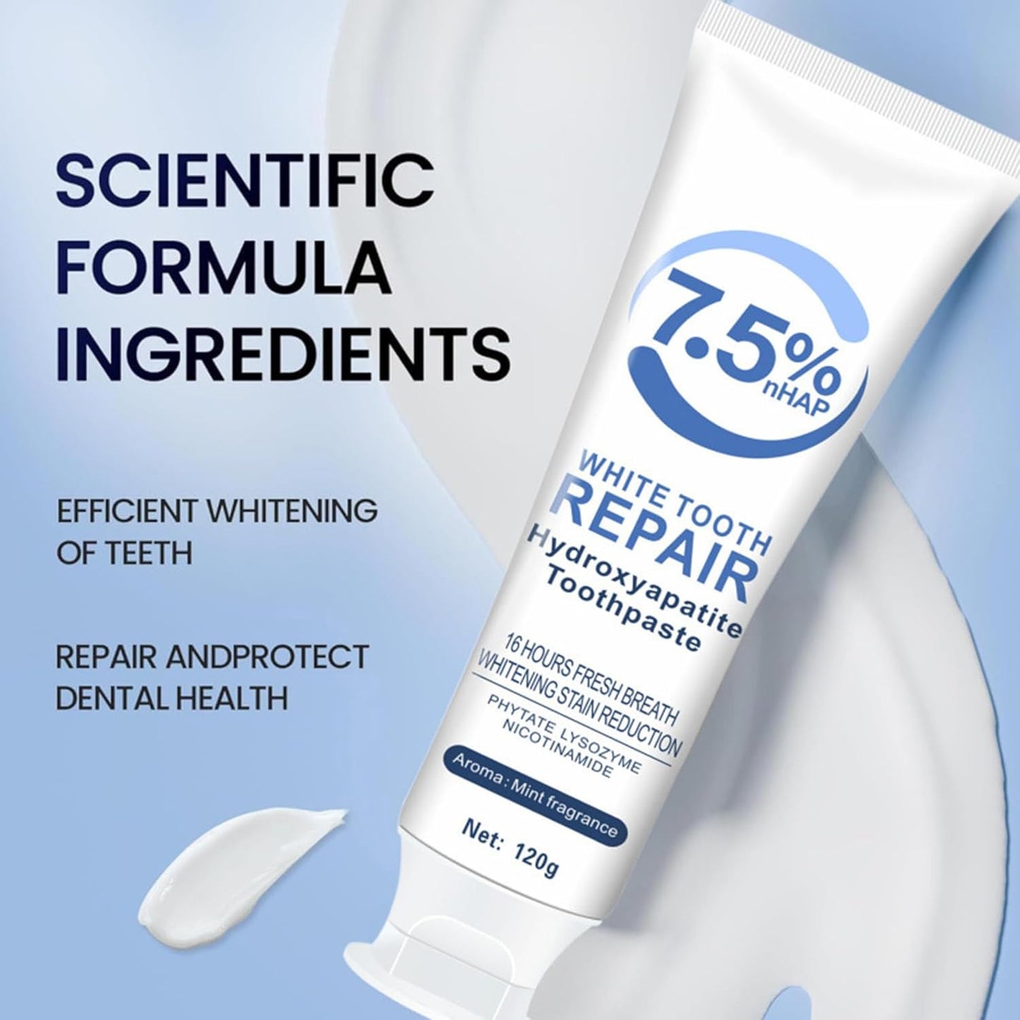 7.5% Hydroxyapatite Toothpaste, Hydroxyapatite Toothpaste that Breathes Fresh, Deep Cleaning Oral Care Toothpaste, Regenerate Hidroxiapatita Toothpaste for Sensitive Teeth, 120g, 2PC