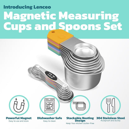 Magnetic Measuring Cups and Spoons Set of 17 - Stackable Stainless Steel Magnetic Measuring Spoons Set with Leveler - Dual Marking Scale Measuring Cup for Dry and Liquid Ingredients - Baking & Cooking
