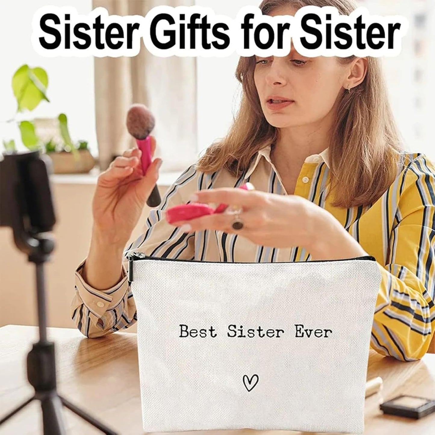 Travel Toiletry Bag for Sister | Best Sister Ever Organizer | Portable Travel Toiletries Hygiene Bag, Funny Makeup Cosmetic Bag Guanglu