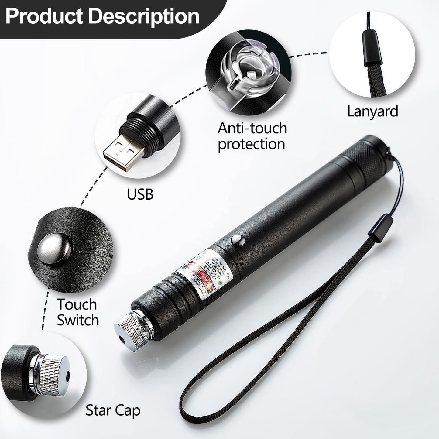 Rechargeable Green Powerful Tactical Flashlight with Adjustable Focus, Green Laser Pointer Long Range for Night Astronomy Outdoor Hunting and Hiking, Ideal Gifts for Man Boy Friends Farther