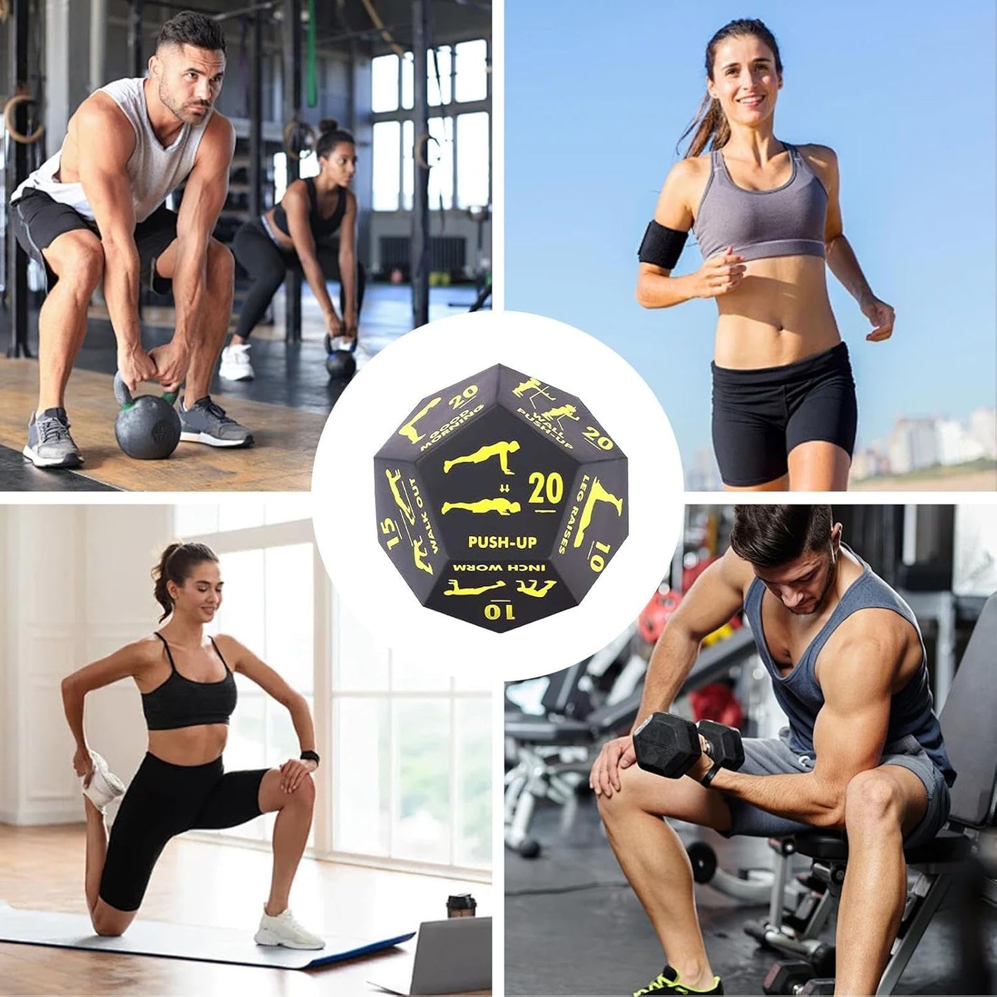Fitness Dice, 12-Sided Exercise Game Tool, Strength Training Equipment, 4.72x3.94x3.94 Inches, Random Workout Challenge, Portable Fitness Gear, Home Gym Outdoor Travel Use
