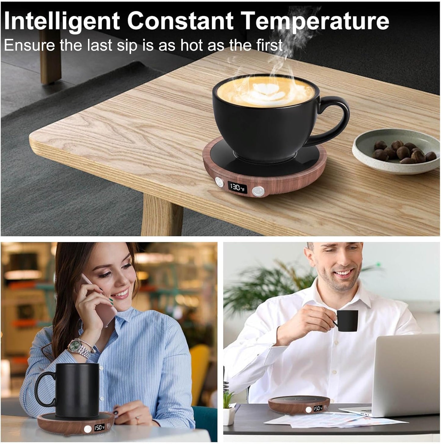 Mug Warmer Coffee Warmer for Desk with 3Temperature Control 130 ℉/150 ℉/176 ℉,2-12Hrs Auto Shut Off,Mug Warmer for Beverage, Coffe Cup Warmer for Home & Office Ideal for Coffee Lovers(Woodgrain Color)