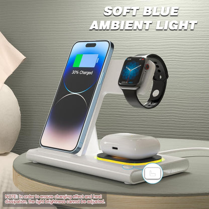 ZHAM 4in1 Foldable Wireless Charger, Total 23W Fast Wireless Charging Station Compatible with iWatch 8/7/SE/6/5/4/3/2,Air Pods 3/2/Pro,iPhone 14 13 12 11 Series/Samsung Galaxy S Note (White)