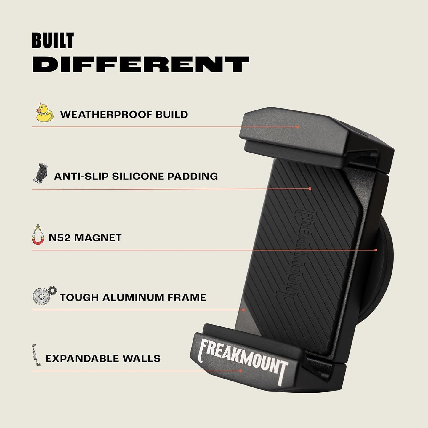 Freakmount - 2.0 Magnetic Motorcycle Phone Mount - Compatible with Harley Davidson - Premium Billet Aluminum Holder for Gas Tank - High-Speed Magnet Accessories - Fits Most Phones, Black