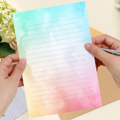 Watercolor Stationary Paper and Envelopes Set, 24 PCS Colorful Writing Stationery Paper with 12 PCS Envelopes,Pretty Watercolor Styles Stationery Printed Design for Love Letter, Party Invitations