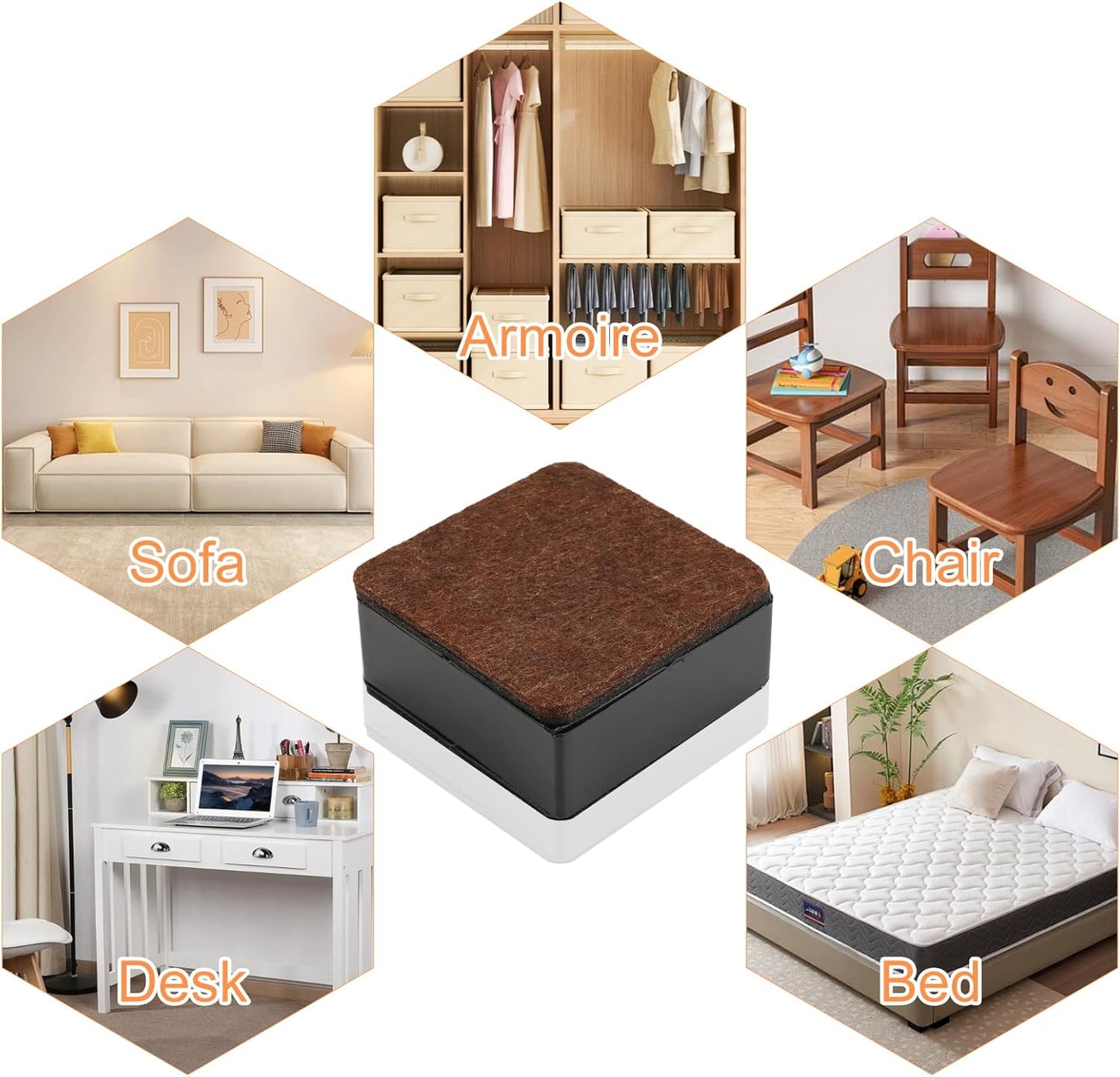4 Pieces Self-Adhesive Furniture Risers 3 cm Steel Bed Feet Feet for Furniture Non-Slip 6 cm Diameter Risers for Furniture Heavy Bed for Coffee Table, Furniture, Desk, Square Black
