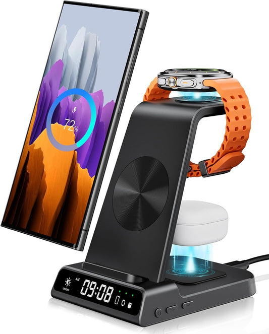 Wireless Charger for Samsung Devices, Wireless Charging Station for Galaxy S25 Ultra/S25+/S25/S24 Ultra/Z Fold/Z Flip/S23/S22/S21, for Galaxy Watch7/Ultra/6/6 Classic/5 Pro/5/4, Galaxy Buds3 Pro