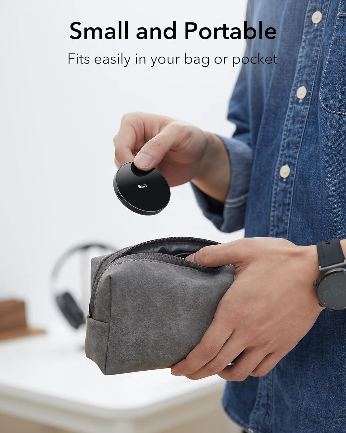ESR for Magsafe Charger, Wireless Charger Kickstand, Charging Pad for iPhone 16/15/14/13/12 Series Galaxy S25 Series and Airpods pro, Strong Magnetic Charger Pad with A/C Cable, Black
