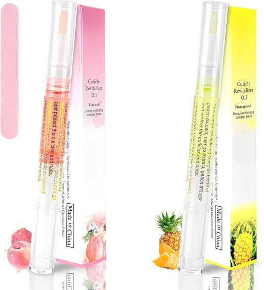 2PCS Cuticle Oil Pen for Nails,Nail Oil Pen for Nail Care,Cuticle Oil for Nails with Nail File,Nail Oil Cuticle Prevent Dry Cracking and Hangnails,Deep Nourishment(Pineapple & Peach Flavor)