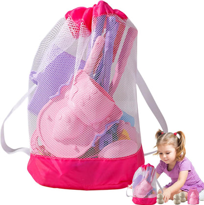 shjxi Kids Beach Toys Set, Travel Sand Play Set Foldable Bucket, Mesh Carry Bag, Includes Shovel, Rake, And Sand Molds, Great Summer Outdoor Game for Boys And Girls at The Beach