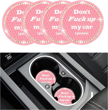 Sylvil 4 PCS Bling Car Cup Coaster, 2.75 Inch Anti-Slip Cup Holder Insert Coasters, Universal Crystal Rhinestone Auto Drink Car Cup Mat, Interior Car Accessories for Women Girls (Pink)
