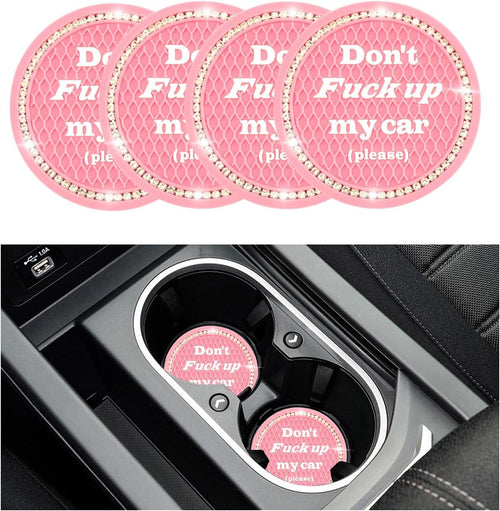 Sylvil 4 PCS Bling Car Cup Coaster, 2.75 Inch Anti-Slip Cup Holder Insert Coasters, Universal Crystal Rhinestone Auto Drink Car Cup Mat, Interior Car Accessories for Women Girls (Pink)