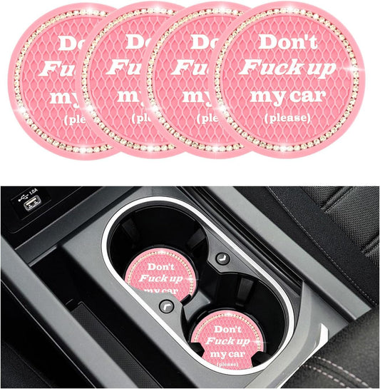 Sylvil 4 PCS Bling Car Cup Coaster, 2.75 Inch Anti-Slip Cup Holder Insert Coasters, Universal Crystal Rhinestone Auto Drink Car Cup Mat, Interior Car Accessories for Women Girls (Pink)