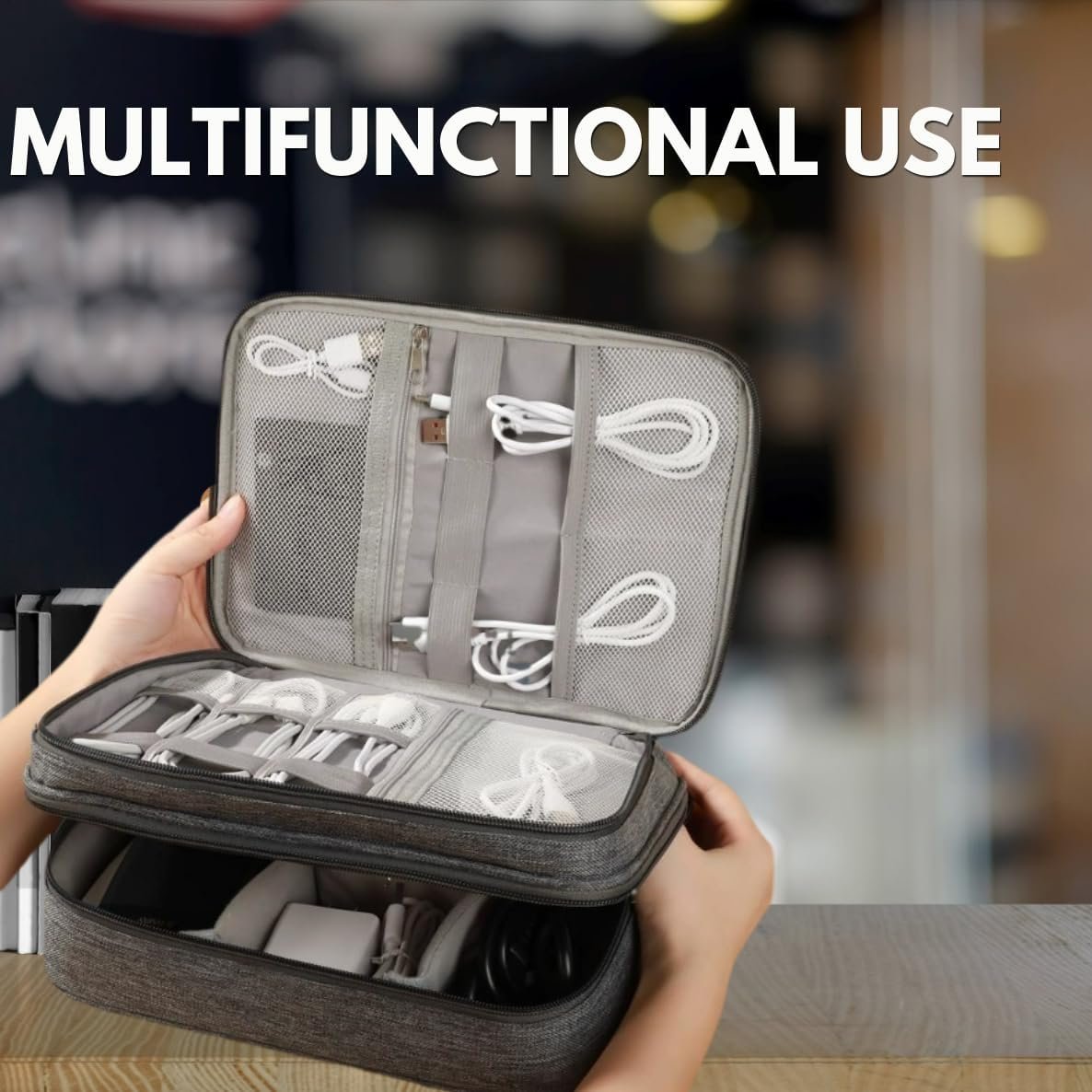 Cable Organiser Bag, T Tersely Double Layer Electronics Travel Organizer Storage Bag, Universal Traveling Gear Accessories Carrying Case Pouch for iPad mini Cables Phone Chargers Adapter Hard Drive