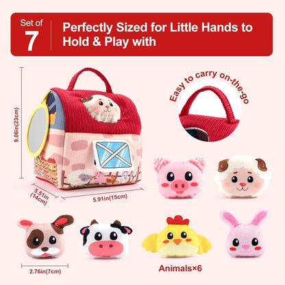 Générique Plush Barn Farm Animals, Stuffed Toy Pretend Play Set, Fun Learning Child Safe Hand Development with Mirror for Kids, Toddler, Boys, Girls, Preschool Children