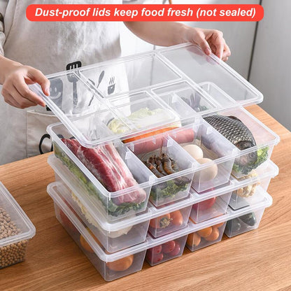 Taiuloo 2 Pack Divided Veggie Tray with Lid, 5 Compartment Snackle Box Container, Clear Salad Bar Fridge Organizer, Plastic Food Storage Containers for Snack, Fruit, Vegetable, Meal Prep