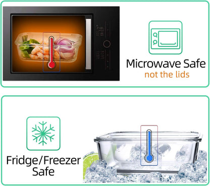 [10 Pack] Glass Meal Prep Containers, Food Storage Containers with Lids Airtight, Glass Lunch Boxes, Microwave, Oven, Freezer and Dishwasher Safe