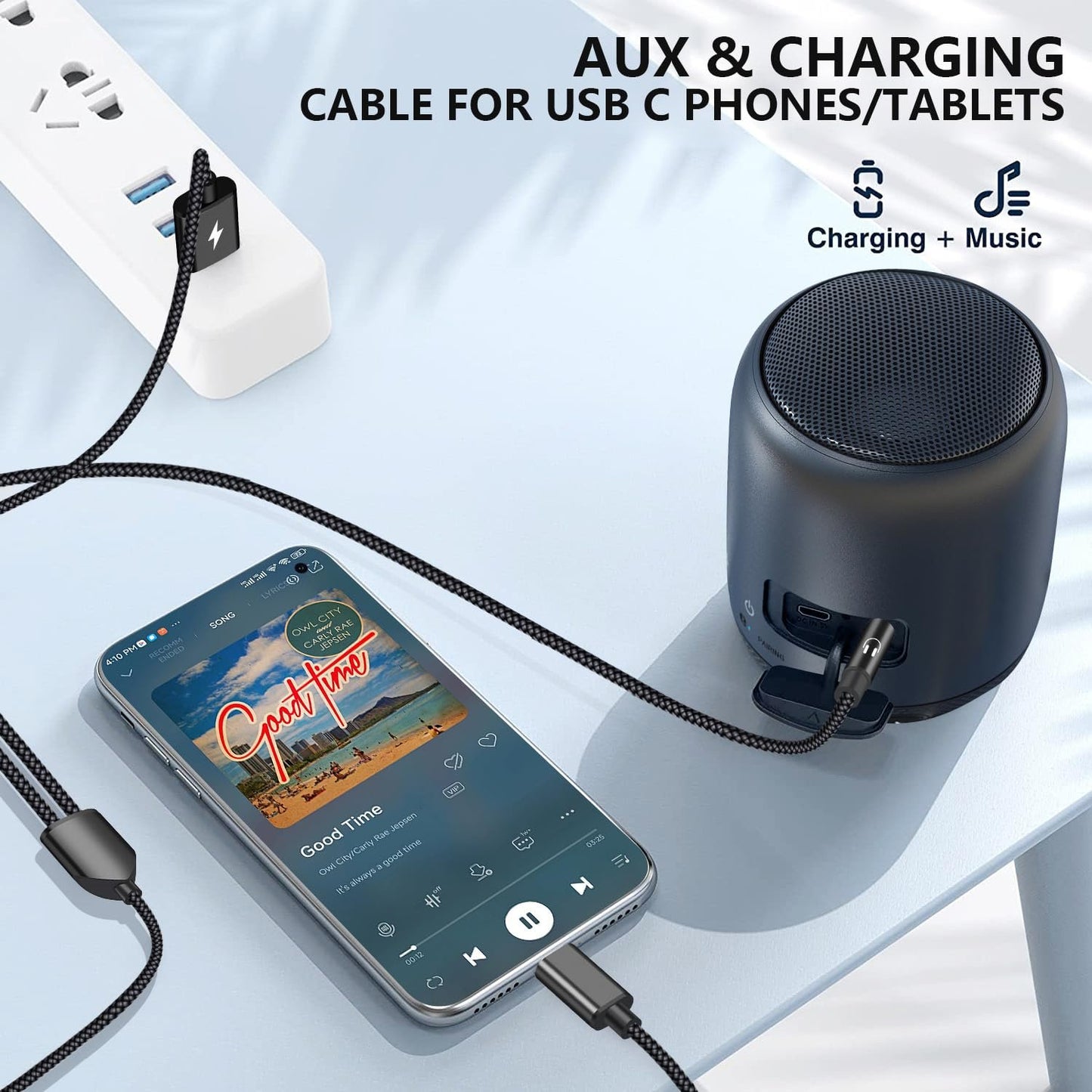 USB C to 3.5mm Aux Cable, 2 in 1 USB C to 3.5mm Car Stereo Aux Headphone Jack Cable with USB C Charging Compatible with iPhone 15/15+/15Pro, Galaxy S24/S23 Ultra/S22/S21/S21FE/S20, Pixel 8/7Pro/6/6Pro