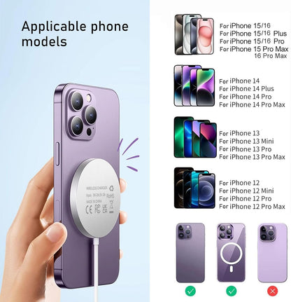 Magnetic Wireless Charger Compatible with Mag Safe Charging,15W Fast Wireless iPhone Charger Pad for iPhone 16/15/14/13/12(Pro,Max,Plus,Mini), Mag Safe Case,AirPod4,3,2,Pro