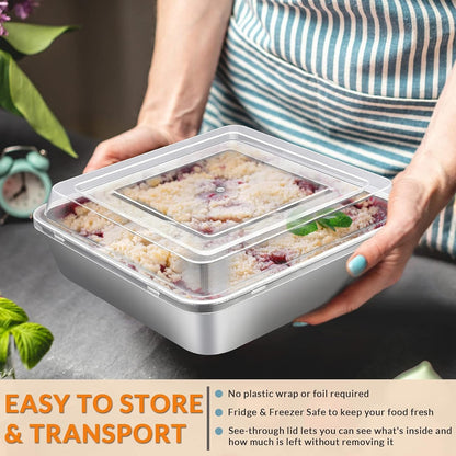 8 x 8-Inch Baking Pan with lid, E-far Square Cake Brownie Baking Pans Stainless Steel Bakeware Set of 2, Non-toxic & Healthy, Easy Clean & Dishwasher Safe - 4 Pieces(2 Pans + 2 Lids)