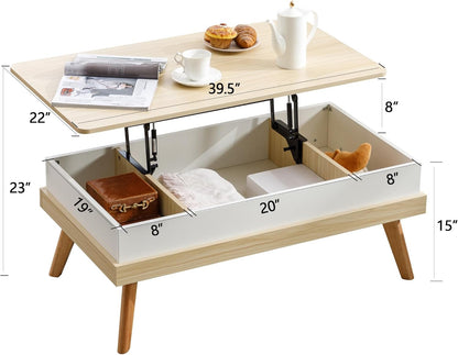Forevich Coffee Table Lift Top Cabinet Fully Assembled with Hidden Storage Compartment Multi-Function Convertible Rising Tabletop Central Dining Table for Living Room Home Office Natural