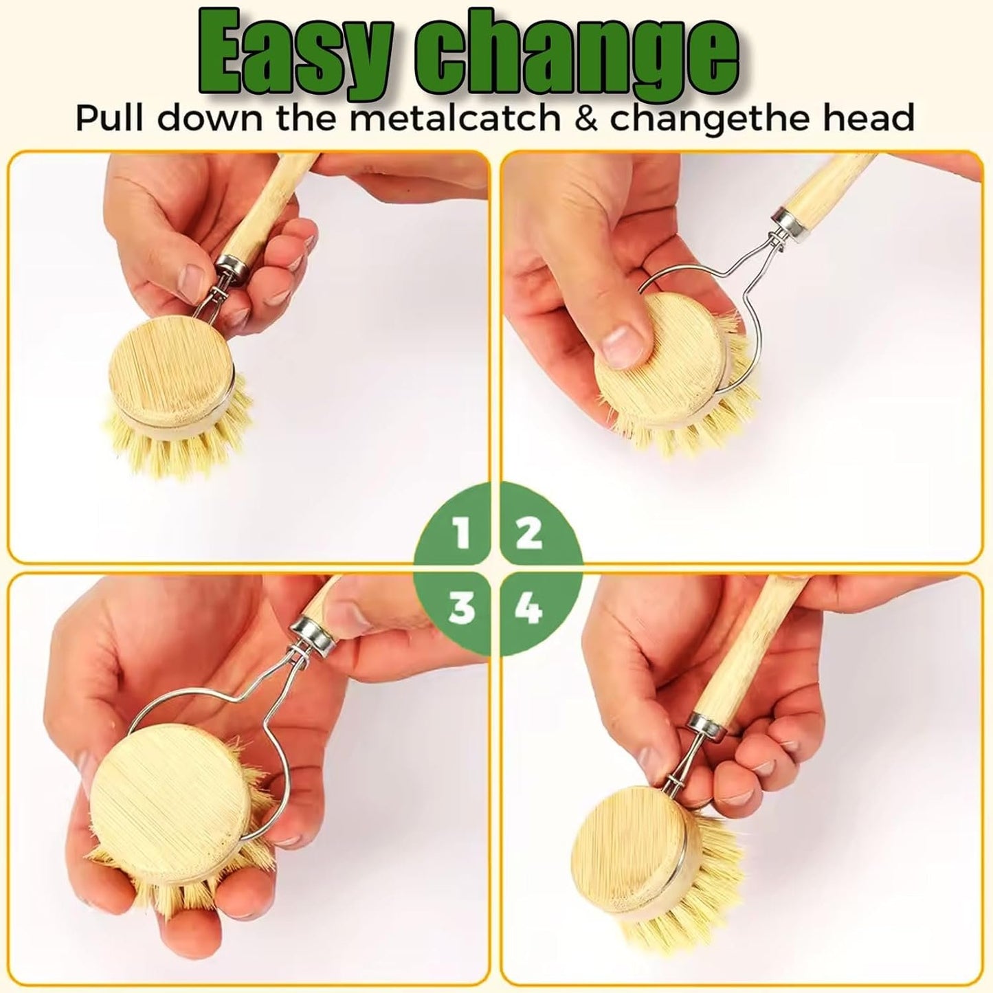 MYTOAU 6 Pack Bamboo Dish Brushes Sets for Kitchen with Handle,Wooden Cleaning Scrubbers Brushes, Eco-Friendly Natural Dishes Washing Brush for Dishwashing Cast Iron Pots Pans Skillet Kitchen Sink