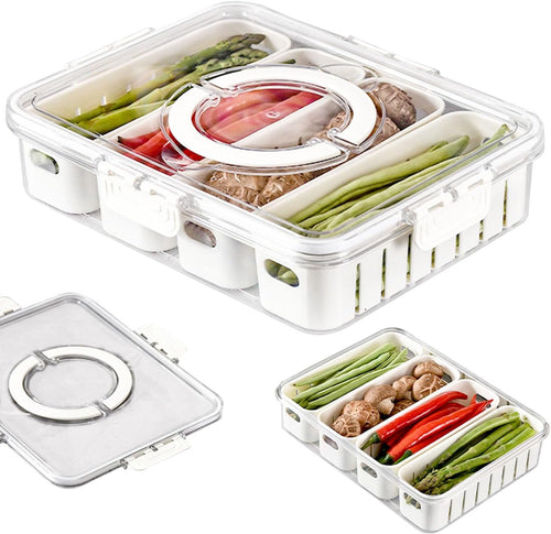Divided Serving Tray with Lid and Handle, Storage Containers for Fridge, Snack Platters Organizer, Fruit Plate, Fresh -keeping Box Is Suitable for Fruits, Vegetables, Refrigerators, Picnics (4 grid)